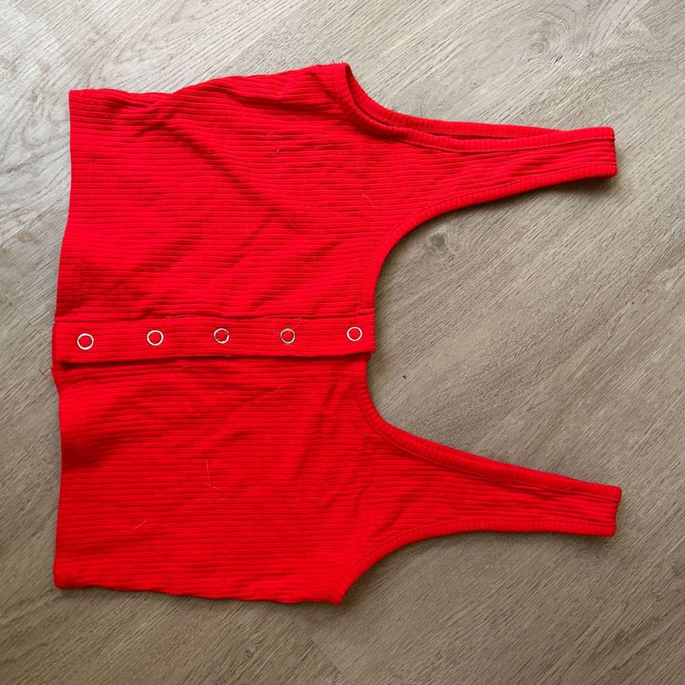 Red button down crop top